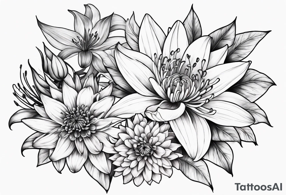 Lillies and chrysanthemums tattoo idea