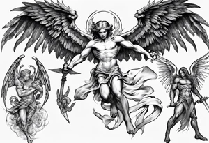 Archangel fighting demon tattoo idea
