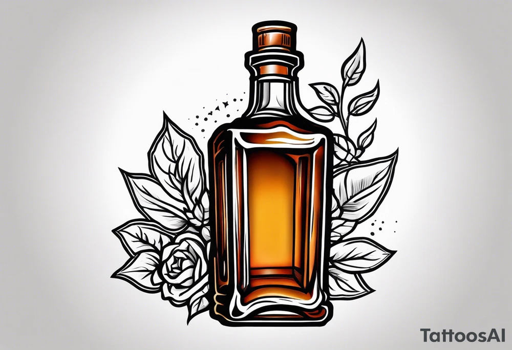 American traditional tattoo of square whiskey bottle tattoo idea