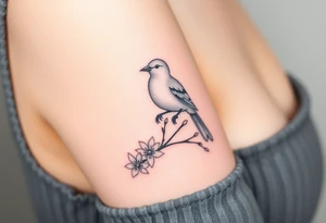 The white plum blossom sparrow standing on top with appropriate white space is artistic tattoo idea