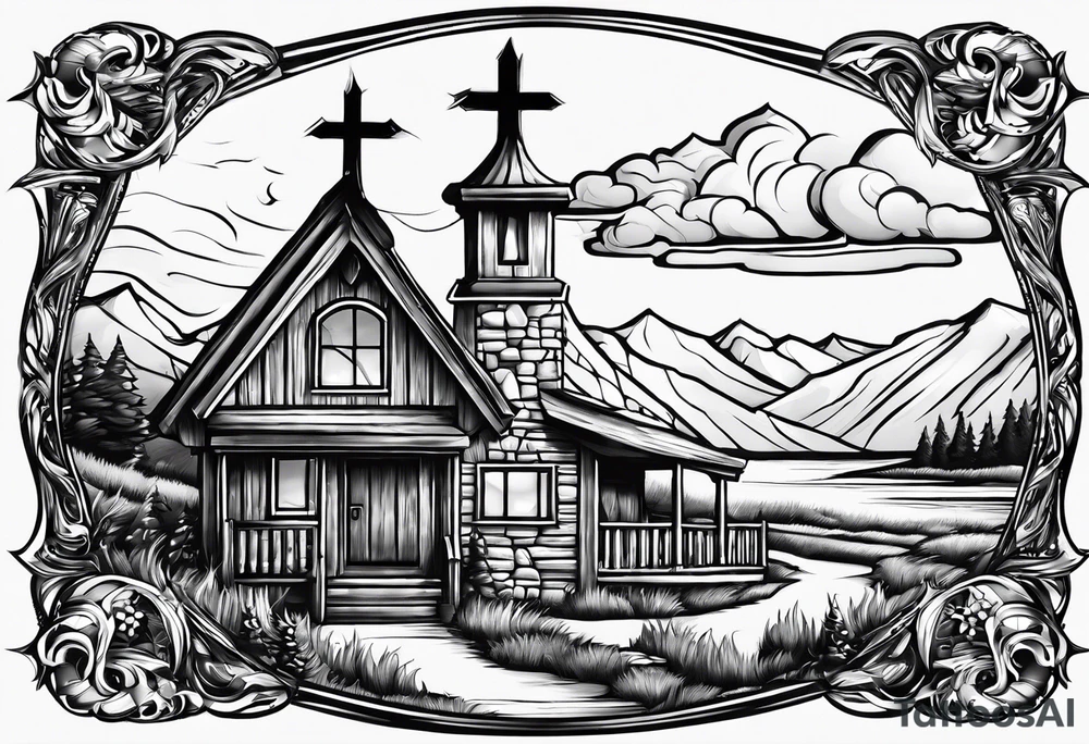 christian 
cross, campfire, golf , whiskey glass, cabin tattoo idea
