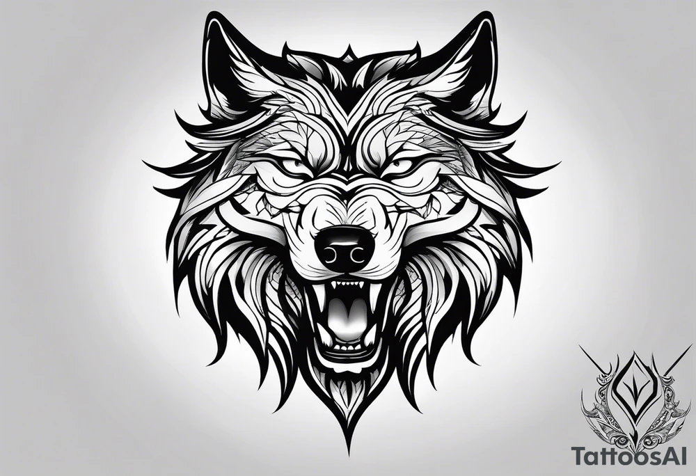 wolf face

fangs 

black and white tattoo idea