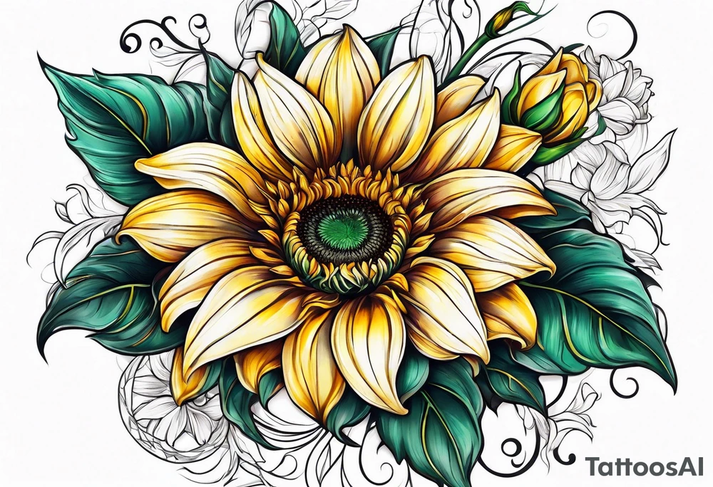 sunflower lily rose tattoo idea