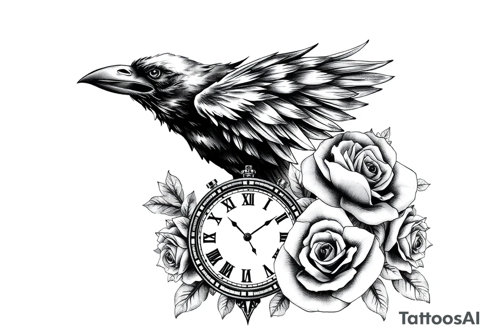 raven,roses,clock. tattoo idea