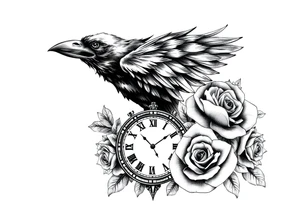 raven,roses,clock. tattoo idea