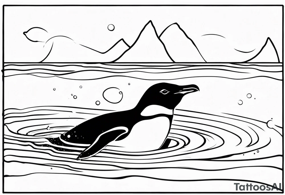 penguin swimming in water tattoo idea