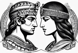 Alexander the Great & Cleopatra back to back just the head tattoo idea