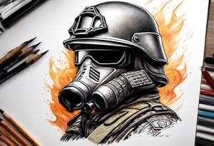 battlefield cross with helmet, m-16 and boots tattoo idea