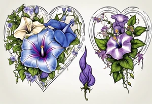 Morning glory and larkspur in a heart tattoo idea