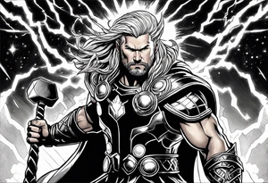 The Mighty Thor  with lightning in the background tattoo idea