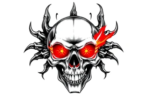 gothic skull with red fire eyes tattoo idea