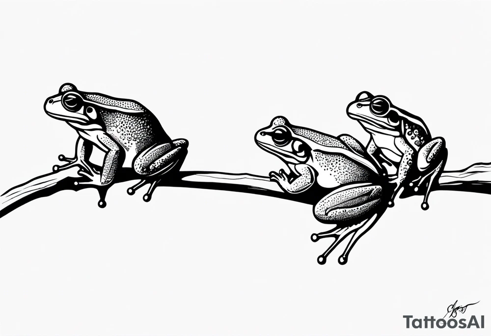 3 frogs on a branch tattoo idea