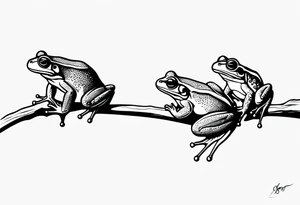 3 frogs on a branch tattoo idea