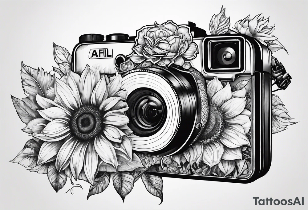 sunflower, camera, fish, flower rose tattoo idea