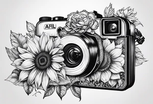 sunflower, camera, fish, flower rose tattoo idea