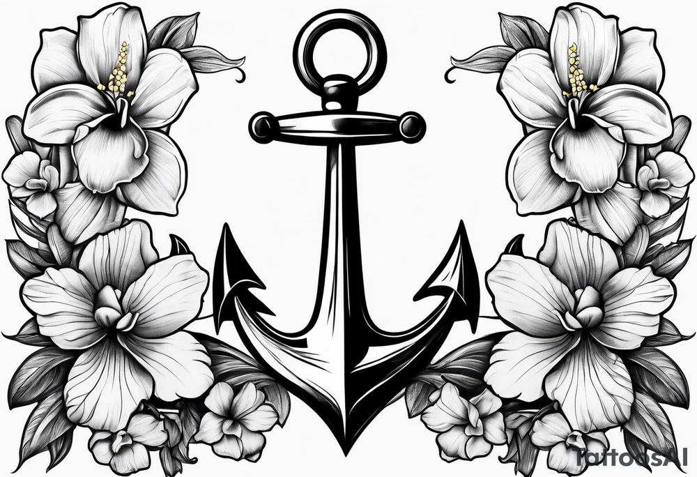 An anchor and orchids tattoo idea