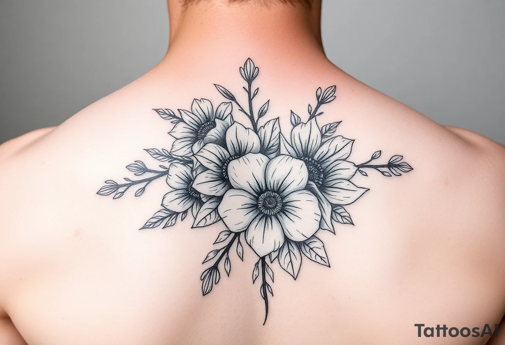 Birth flower bouquet with August August November August and October birth flowers tattoo idea
