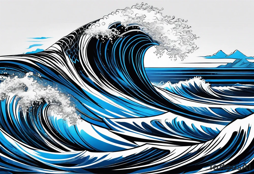 Full sleeve waves black with blue accent struggle perseverance tattoo idea