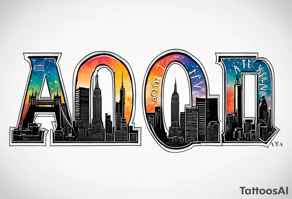 The New York skyline and the letters “A.O.” In the sky across tattoo idea