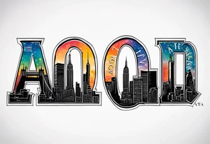 The New York skyline and the letters “A.O.” In the sky across tattoo idea