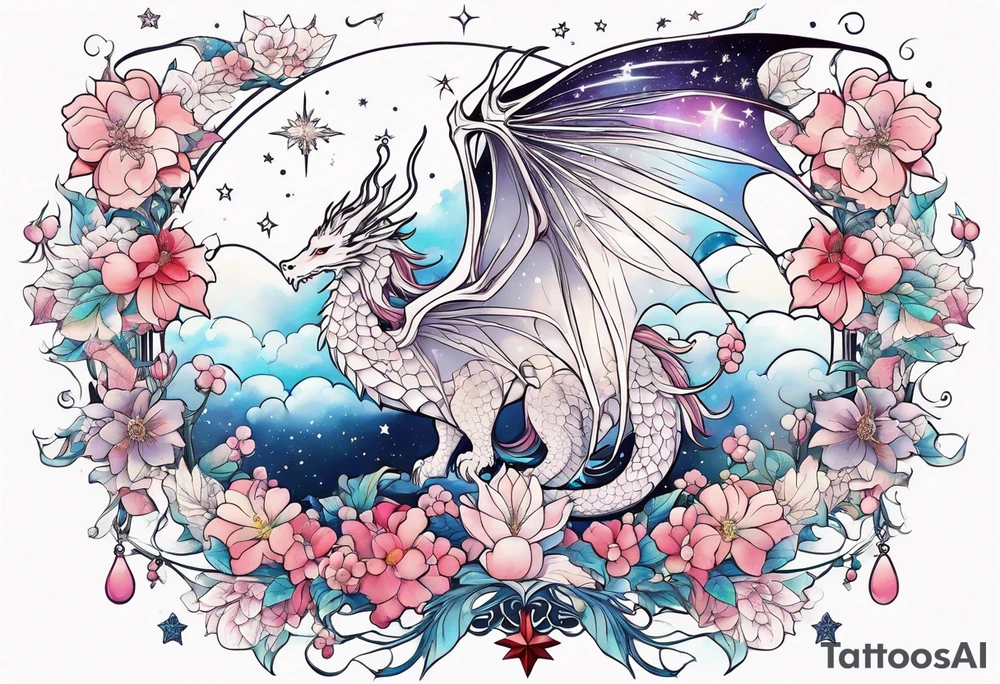 Constellation, wing , snow , cross , dragon female japan kawaii , flower tattoo idea
