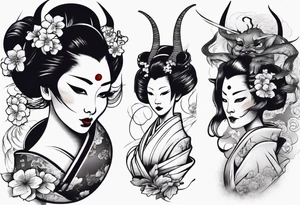 beautiful geisha with a shadow of a devil tattoo idea