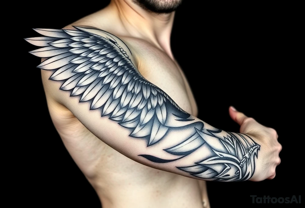 Shoulder to elbow wing tattoo idea