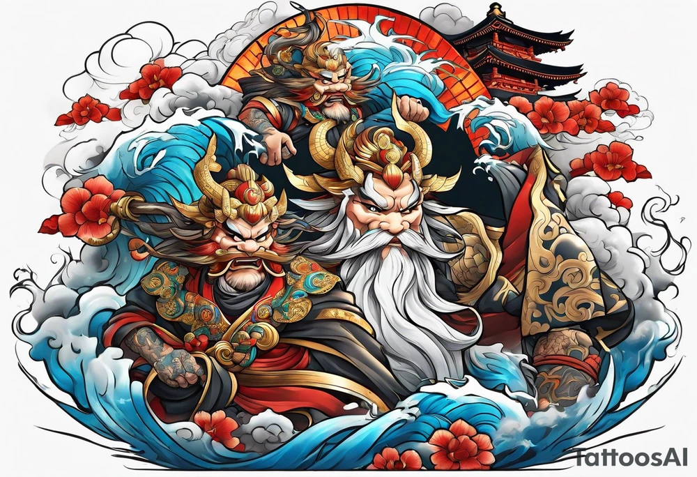 Japanese thunder god and japanese wind god tattoo idea