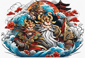 Japanese thunder god and japanese wind god tattoo idea