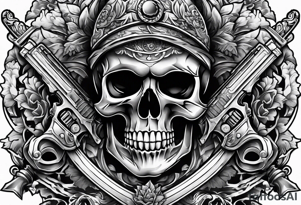 skull and fire arms tattoo idea