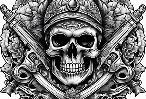skull and fire arms tattoo idea