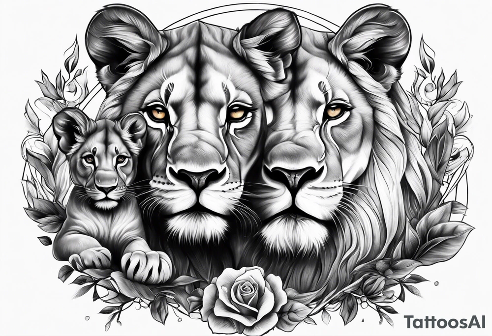 Lioness protecting her two cubs tattoo idea