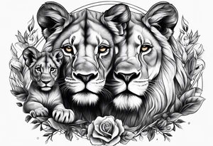 Lioness protecting her two cubs tattoo idea