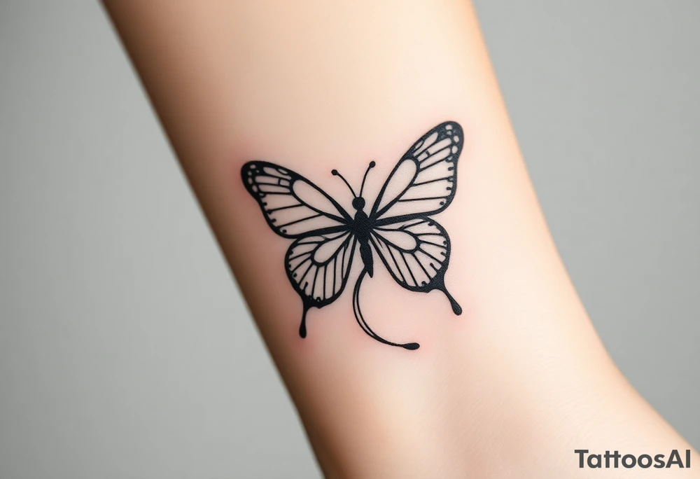 ethereal butterfly with flowing silk ribbons in moonlight tattoo idea