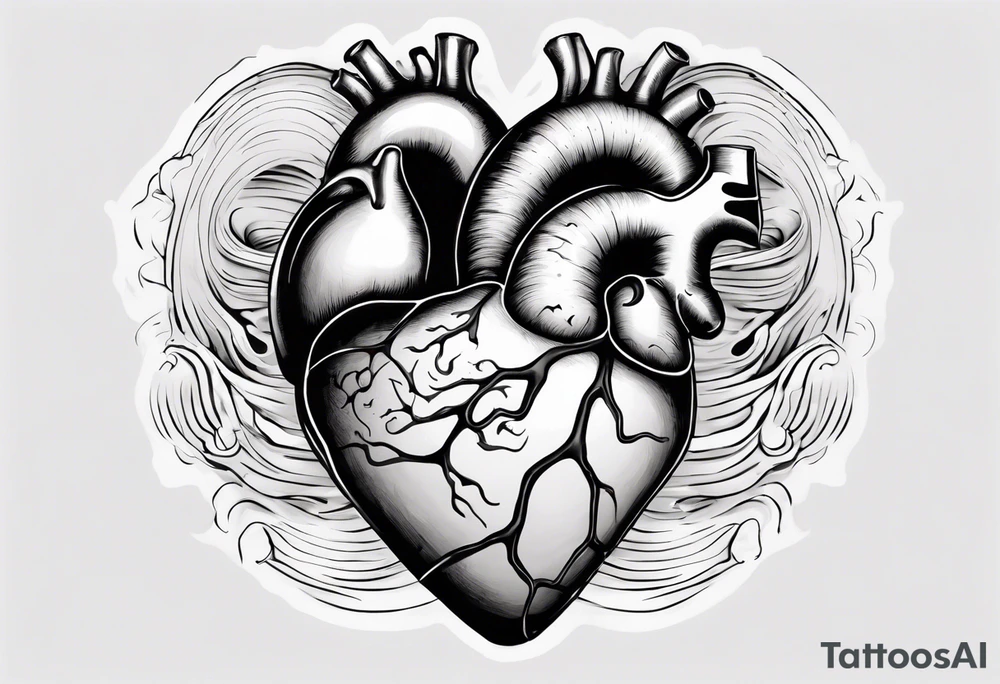 anatomic heart which is also a Japanese wave painting tattoo idea