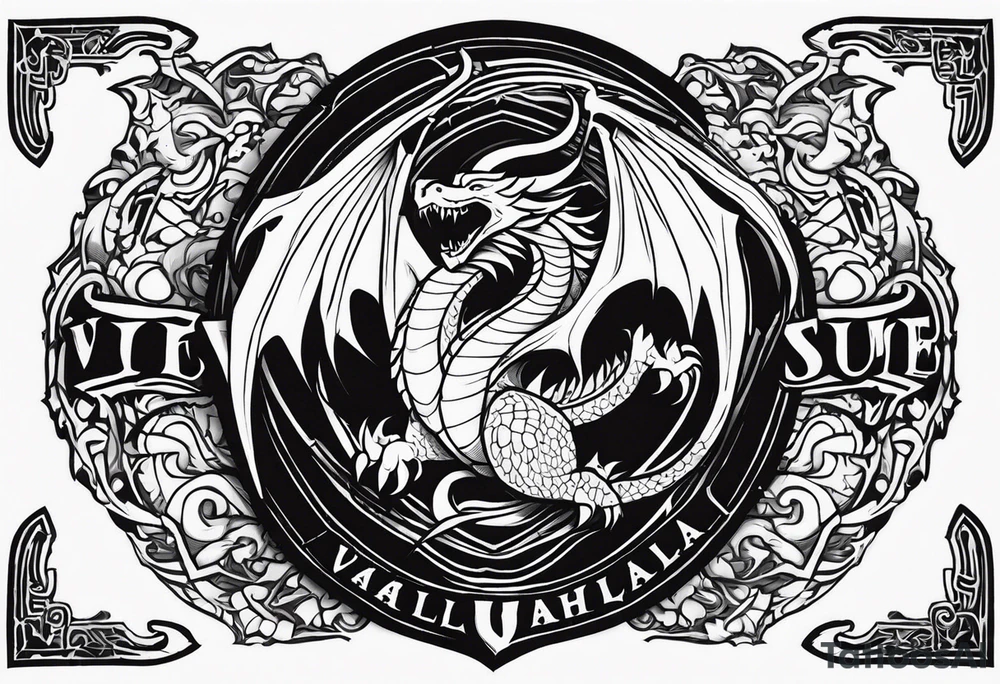 Valhalla sword shield dragon fire tattoo idea