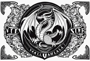 Valhalla sword shield dragon fire tattoo idea
