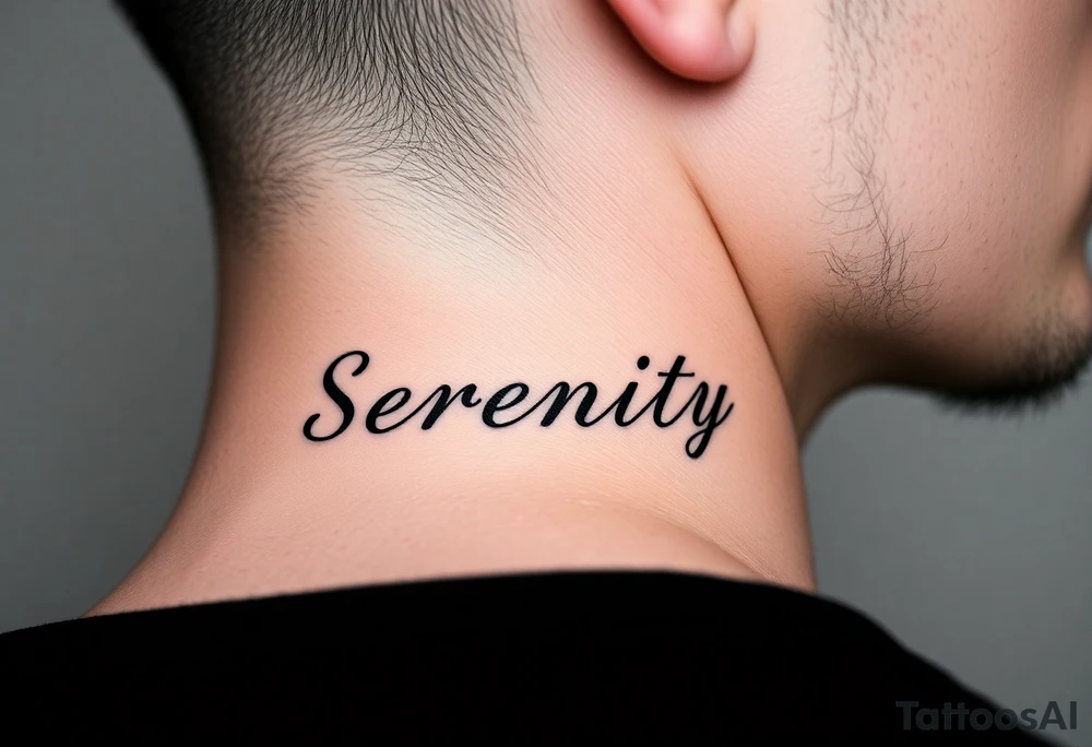 Serenity vertically on neck tattoo idea