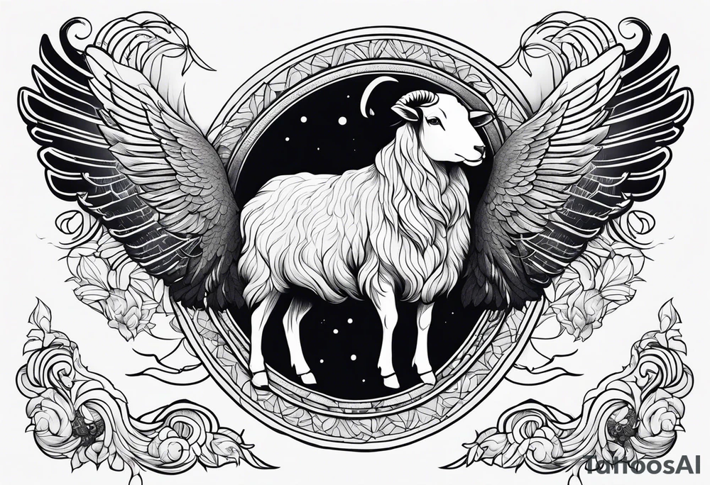 Black sheep with angel wings tattoo idea