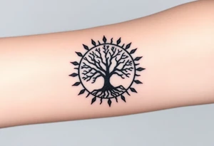 Tree inside of a spiral sun tattoo idea