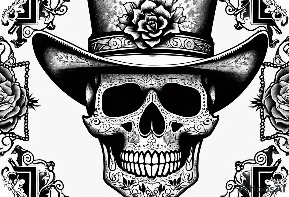 Mexican cowboy hat, prickly pear cactus and skull tattoo idea