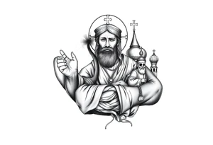 russian orthodox christian left arm tattoo with jesus & orthodox st basils setting tattoo idea