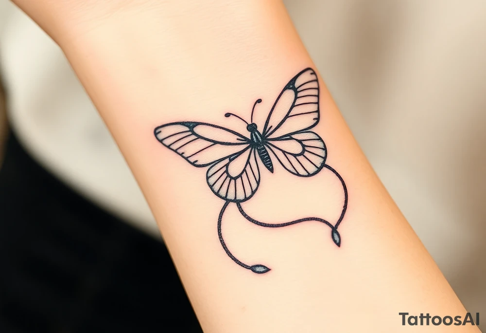 ethereal butterfly with flowing silk ribbons in moonlight tattoo idea