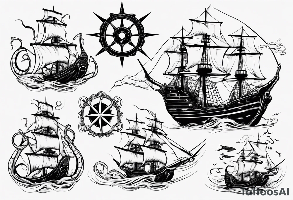 kraken and ship tattoo idea