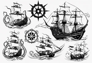 kraken and ship tattoo idea