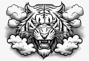 A thunder god tiger forearm tattoo, with lightning and clouds filling the area tattoo idea