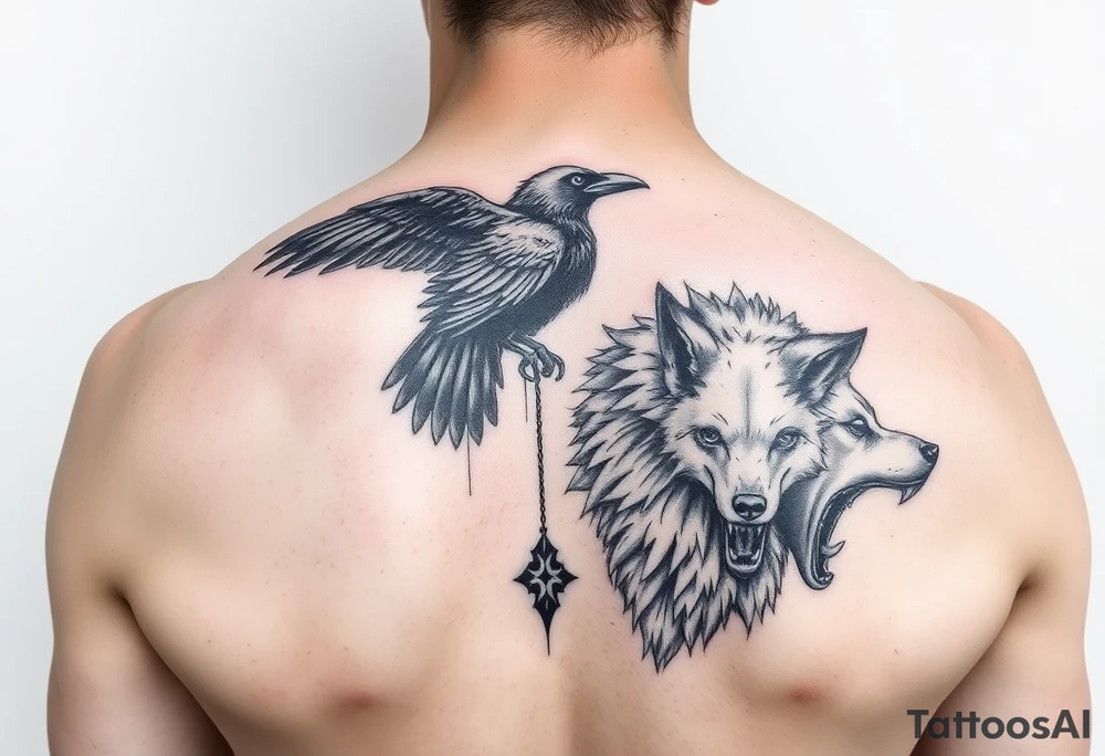 powerful meaningful with a raven a crow and wolf tattoo idea