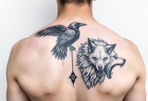 powerful meaningful with a raven a crow and wolf tattoo idea