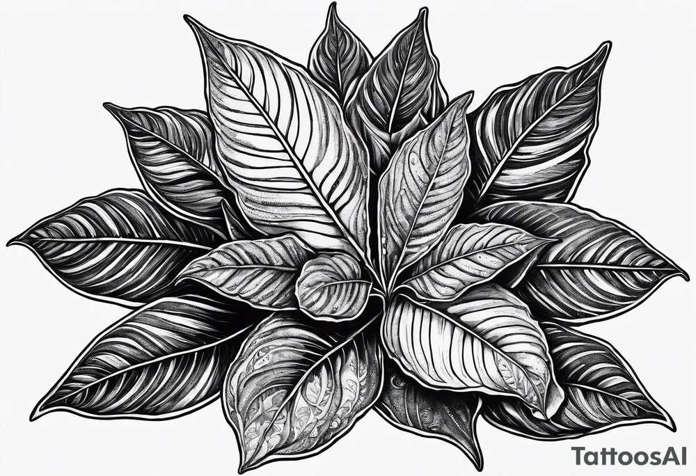 Ayahuasca leaves with small shot glass of ayahuasca tattoo idea