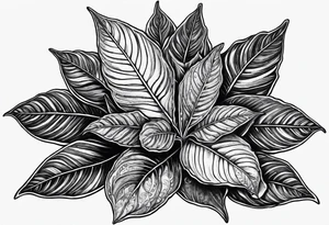 Ayahuasca leaves with small shot glass of ayahuasca tattoo idea